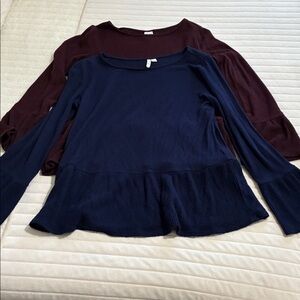 Elle Deep Burgundy/Navy Flounce Sleeve Sweaters